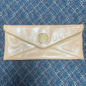 Preloved Lilly Pulitzer leather Tan Envelope Clutch with Gold Detail